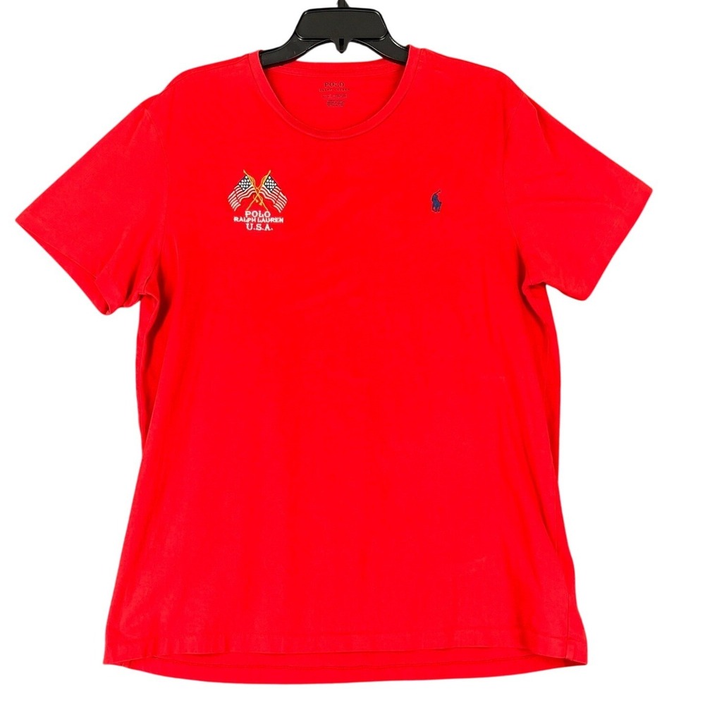 Polo Ralph Lauren Tee Shirt Mens L USA Flag Embroidered Short Sleeve Casual